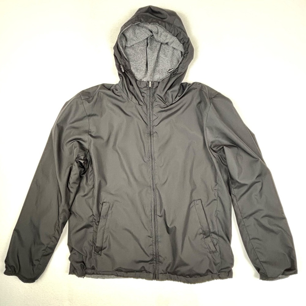 Saks Fifth Avenue Reversible Hooded Jacket Black Gray Pockets Full Zip Men's L